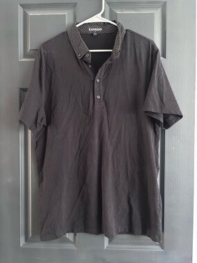 Express Men's Black Polo with Dotted Contrast Collar